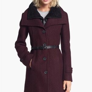 Soia & Kyo Dark Burgundy Trench Coat with Black Accents